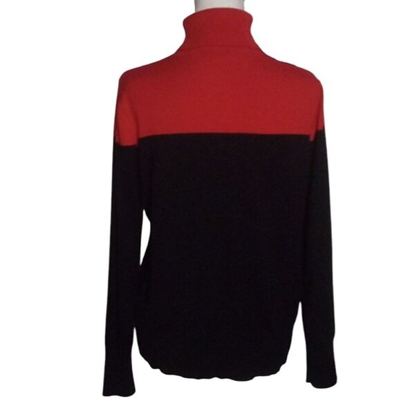 Cynthia Rowley Red Black Colorblock Lightweight Knit Turtleneck Sweater Large - Picture 4 of 7